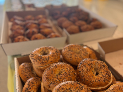 BHS Teacher Appreciation Breakfast with bagels and pastries served to honor teachers after Back-to-School Night.